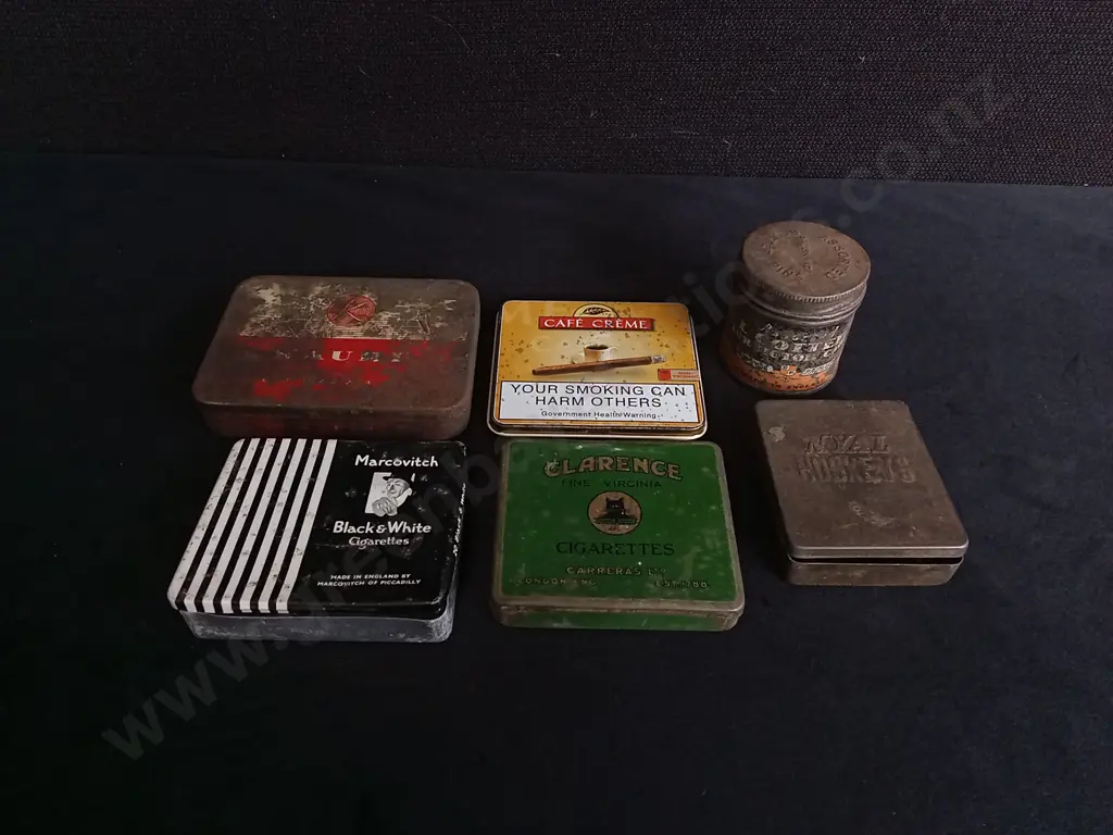 6 VINTAGE TOBACCO AND CIGARETTE TINS, WIDEST W 11 CM Image 1++
