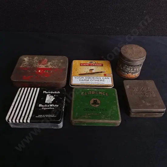 6 VINTAGE TOBACCO AND CIGARETTE TINS, WIDEST W 11 CM