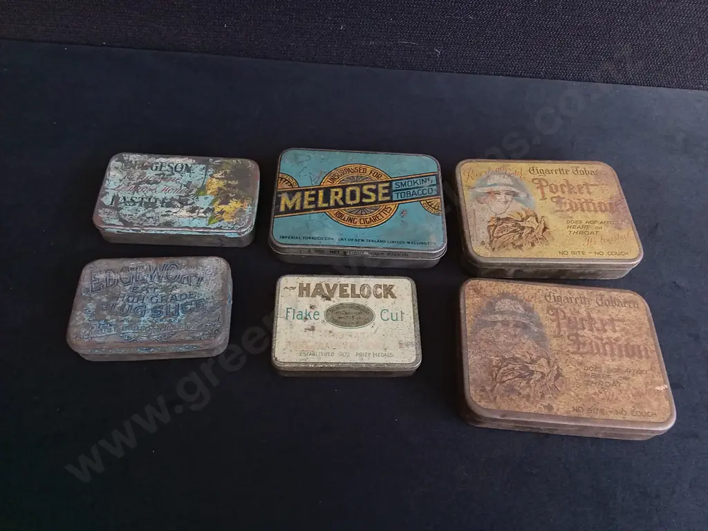 6 VINTAGE TOBACCO AND CIGARETTE TINS, WIDEST W 10.5 CM Image 1++