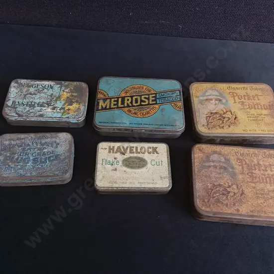 6 VINTAGE TOBACCO AND CIGARETTE TINS, WIDEST W 10.5 CM