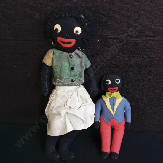PAIR OF VINTAGE CLOTH GOLLIWOG DOLLS, TALLEST H 41 CM