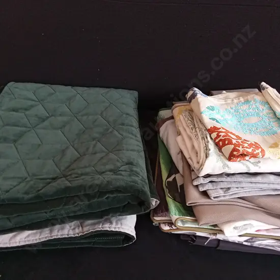 LINENHOUSE GREEN VELVET BED THROW AND MIX OF CUSHION COVERS