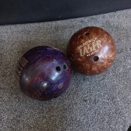 BRUNSWICK LASER BOWLING BALL AND MAXIM BOWLING BALL