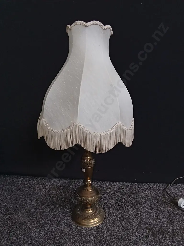VINTAGE TABLE LAMP WITH FRINGED LAMPSHADE - WORKING, H 87 CM Image 1++