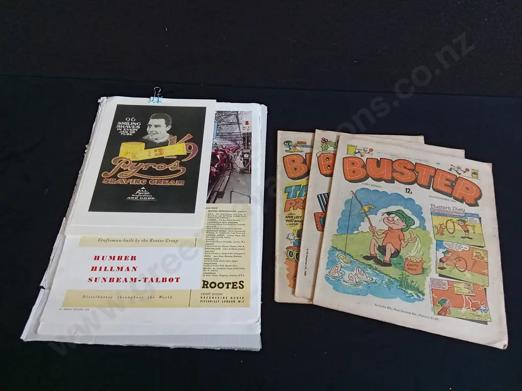 VINTAGE MAGAZINE ADVERTS, INCLUDING 4 PYROS COSMETICS, AND 3 VINTAGE BUSTER COMICCS Image 1++