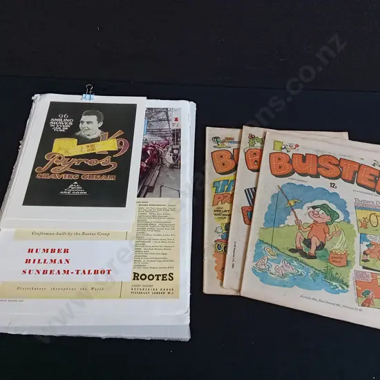 VINTAGE MAGAZINE ADVERTS, INCLUDING 4 PYROS COSMETICS, AND 3 VINTAGE BUSTER COMICCS