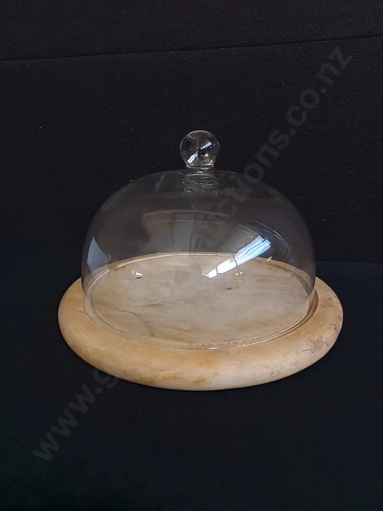 GLASS DOME FOOD COVER AND WOODEN BOARD SET H 22 CM Image 1++
