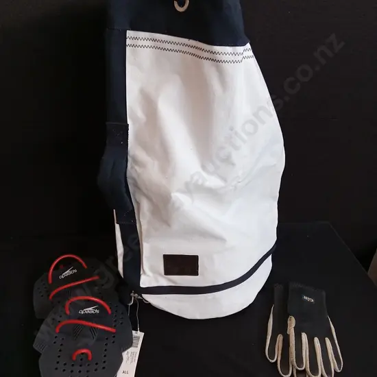BRAND NEW LINE 7 SAILING DUFFEL BAG H 63 CM, GILL SAILING GLOVES, AND SPEEDO TRAINING AIDS