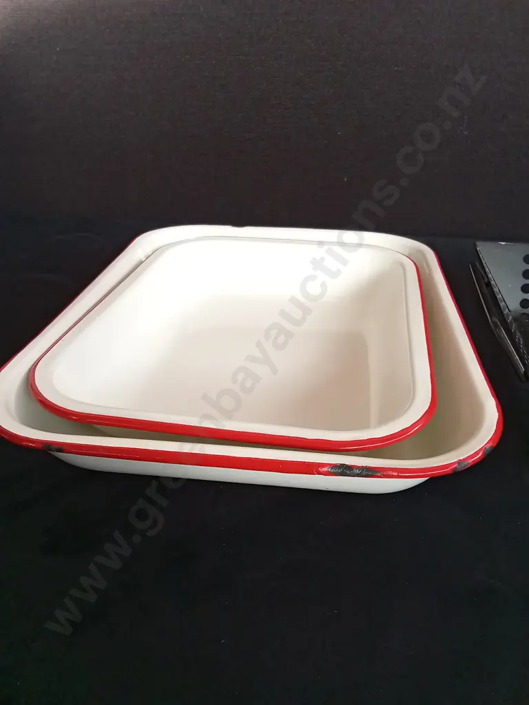2 ENAMEL COATED OVEN DISHES AND A BBQ TRAY Image 1++