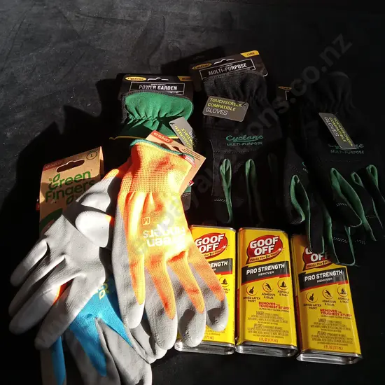 5 PAIRS OF GLOVES AND 3 CANS OF GOOF OFF