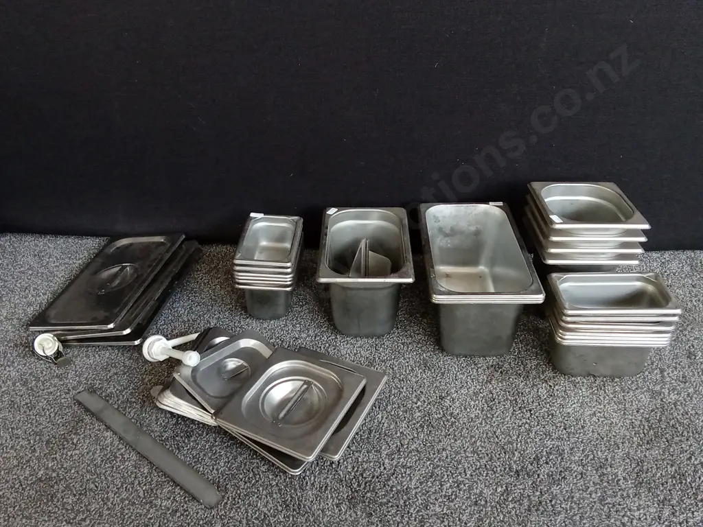 LOT OF STAINLESS STEEL GASTRONORM PANS & LIDS Image 1++