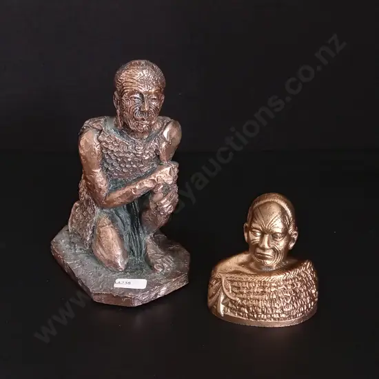 2 DECORATIVE MĀORI FIGURES 1 IS BRASS TALLEST H18CM