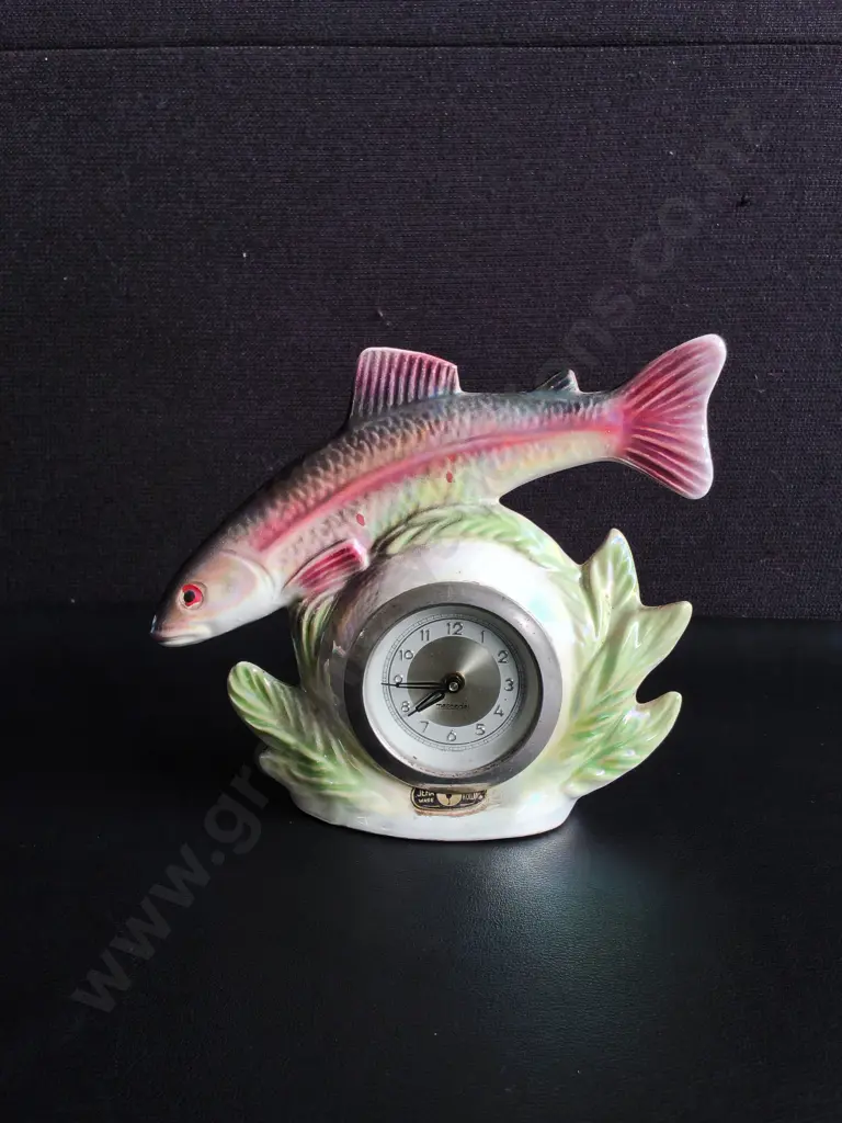 VINTAGE TROUT MANTEL CLOCK, MADE IN GERMANY, H 15 CM Image 1++