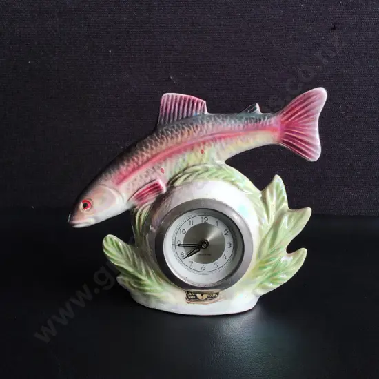 VINTAGE TROUT MANTEL CLOCK, MADE IN GERMANY, H 15 CM