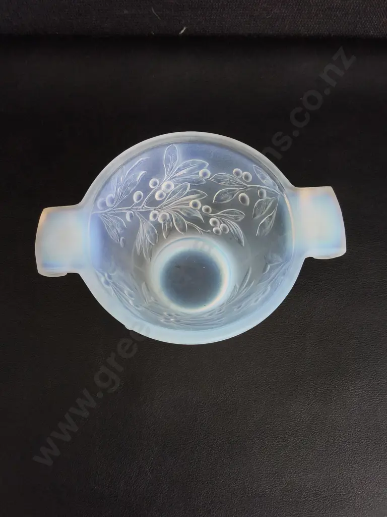 VINTAGE ART DECO OPALESCENT GLASS VASE WITH HANDLES, BY ETLING FRANCE , H 9 CM Image 1++