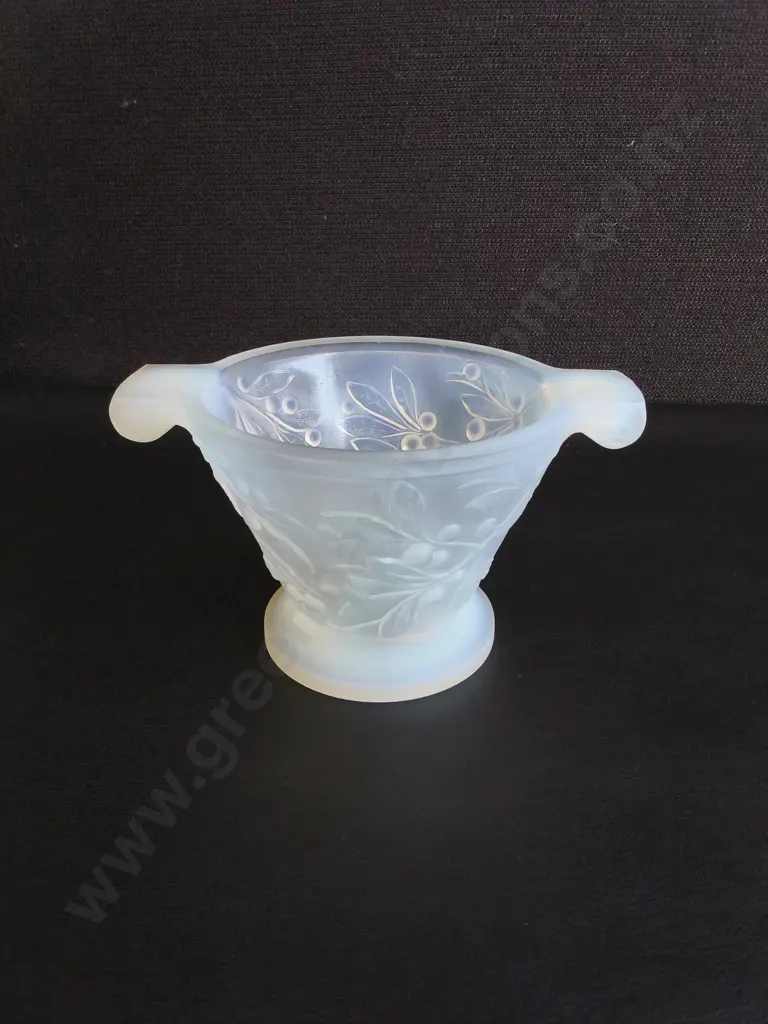 VINTAGE ART DECO OPALESCENT GLASS VASE WITH HANDLES, BY ETLING FRANCE , H 9 CM Image 1++