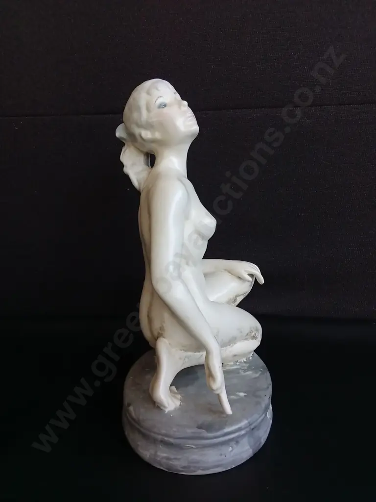 VINTAGE ART DECO STYLE KNEELING WOMAN NUDE FIGURINE, H 30 CM Image 1++