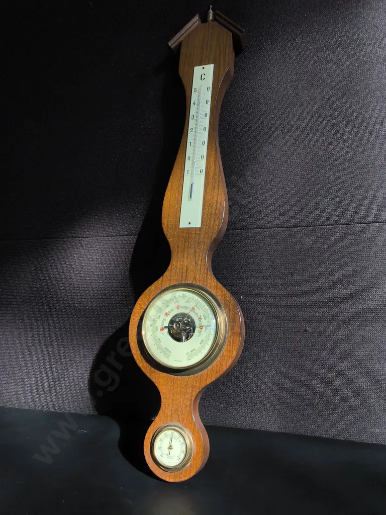 VINTAGE BANJO STYLE WEATHER STATION WITH BAROMETER, THERMOMETER, AND HYGROMETER, H 68 CM Image 1++