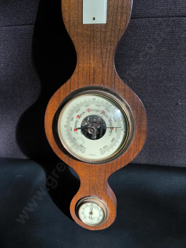 VINTAGE BANJO STYLE WEATHER STATION WITH BAROMETER, THERMOMETER, AND HYGROMETER, H 68 CM Image 1++