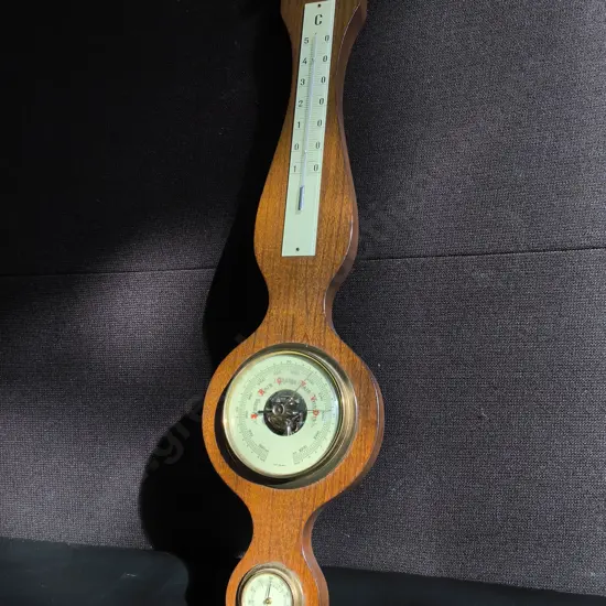 VINTAGE BANJO STYLE WEATHER STATION WITH BAROMETER, THERMOMETER, AND HYGROMETER, H 68 CM