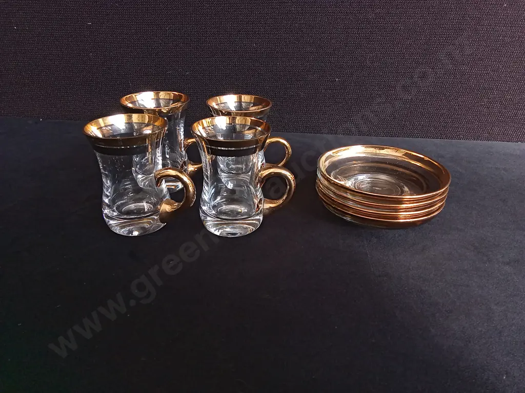 VINTAGE TURKISH TEA GLASSES AND SAUCERS, TALLEST H 8 CM Image 1++