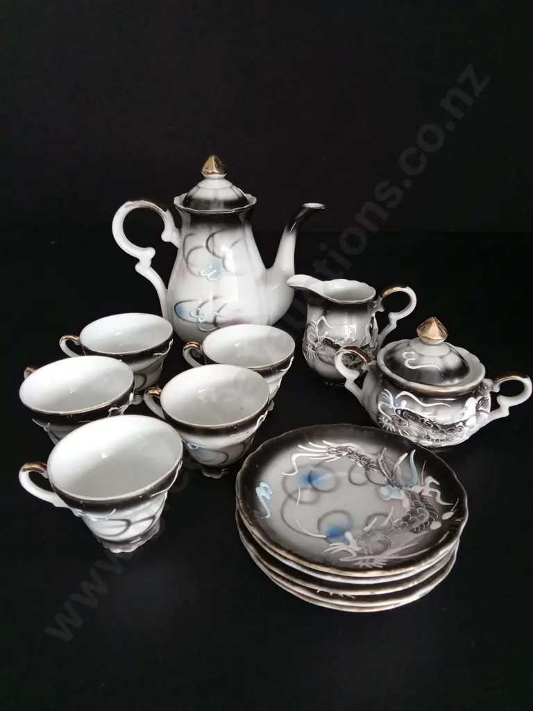 VINTAGE JAPANESE MORIAGE DRAGONWARE 13 PIECE PORCELAIN SET Image 1++