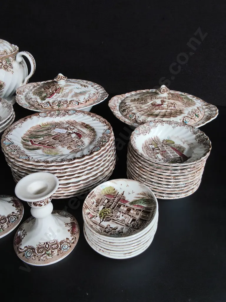 VINTAGE JOHNSON BROTHERS HERITAGE HALL IRONSTONE DINNERWARE SET, 60 PIECES, TALLEST H 25 CM, DAMAGE PICTURED Image 1++