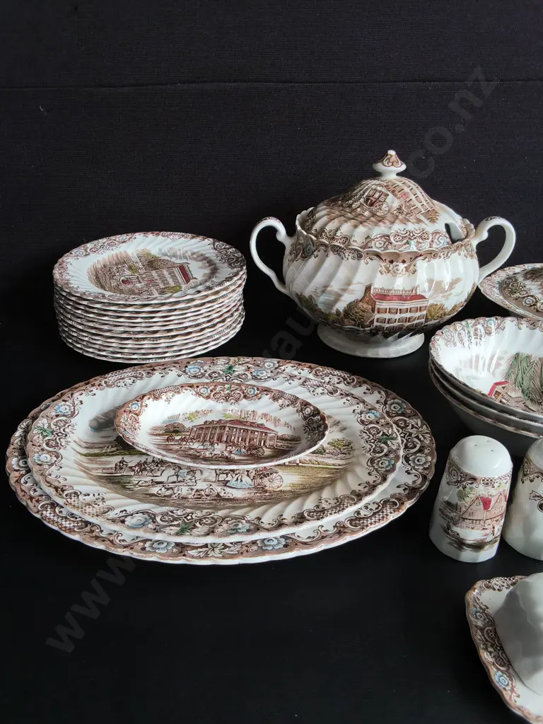 VINTAGE JOHNSON BROTHERS HERITAGE HALL IRONSTONE DINNERWARE SET, 60 PIECES, TALLEST H 25 CM, DAMAGE PICTURED Image 1++