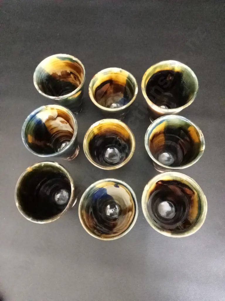 SET OF 9 JAPANESE HAND MADE CERAMIC CUPS TALLEST H10CM Image 1++