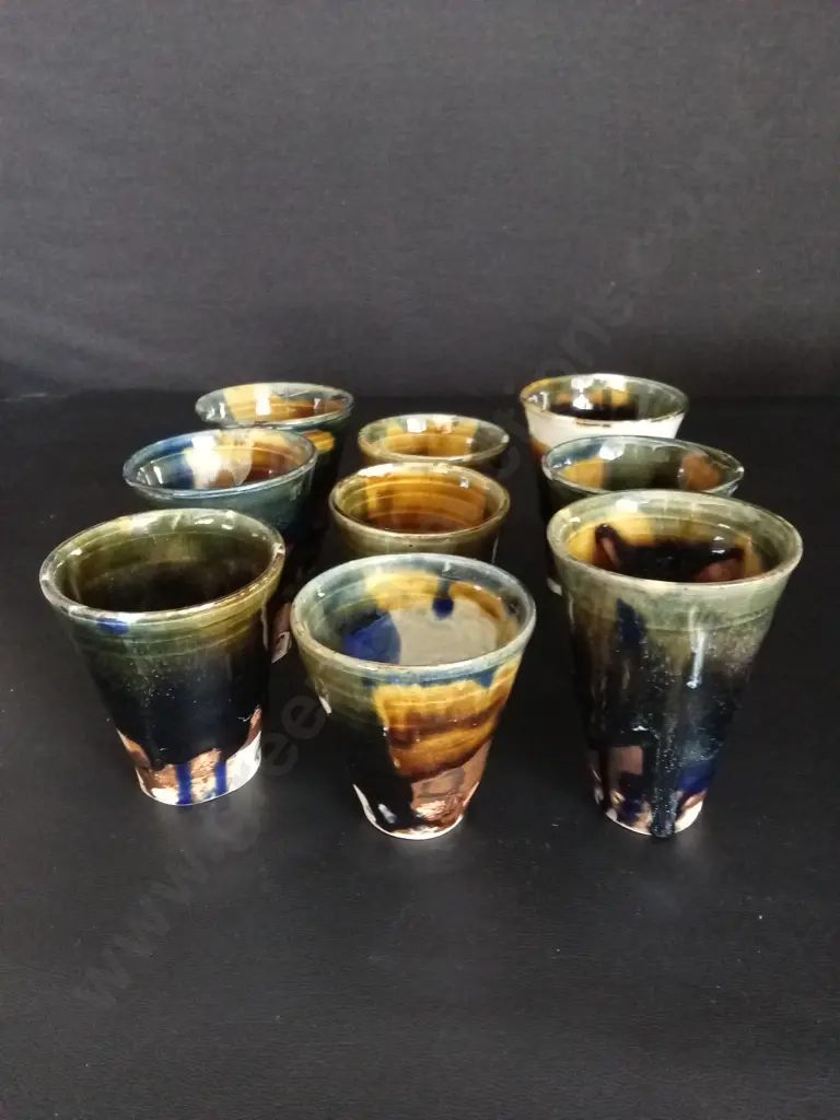 SET OF 9 JAPANESE HAND MADE CERAMIC CUPS TALLEST H10CM Image 1++