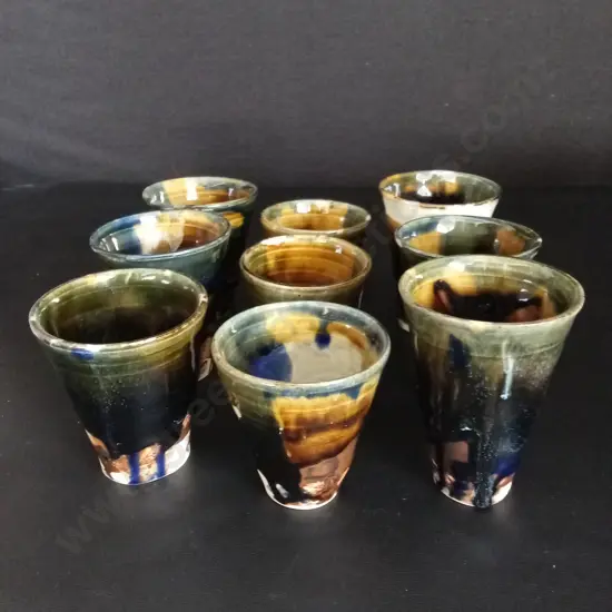 SET OF 9 JAPANESE HAND MADE CERAMIC CUPS TALLEST H10CM