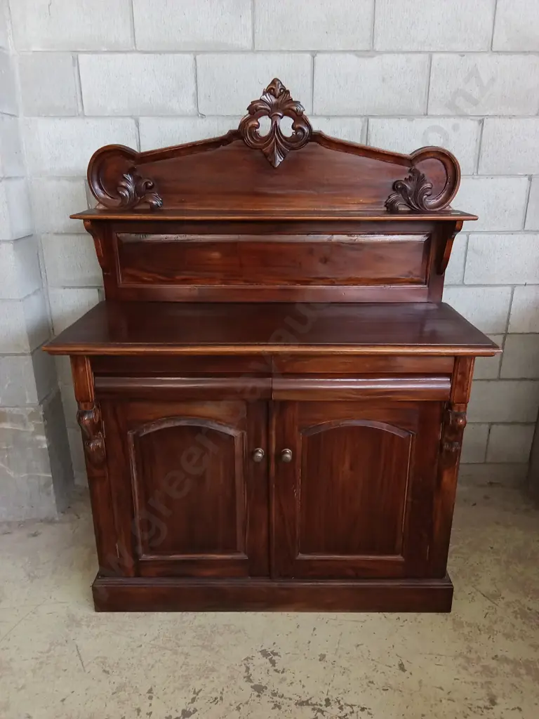 VICTORIAN STYLE SOLID TIMBER CHIFFONIER, H 155CM X L 120CM X D 49CM Image 1++