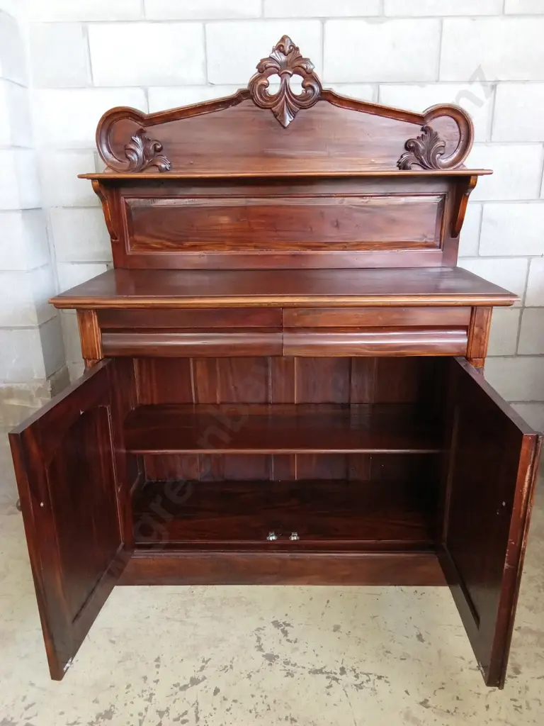 VICTORIAN STYLE SOLID TIMBER CHIFFONIER, H 155CM X L 120CM X D 49CM Image 1++