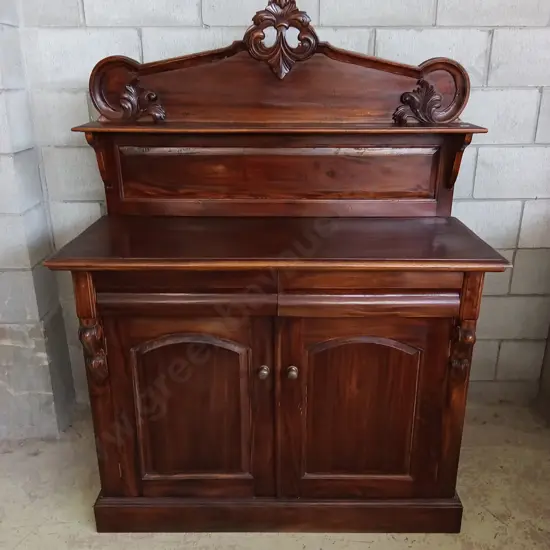 VICTORIAN STYLE SOLID TIMBER CHIFFONIER, H 155CM X L 120CM X D 49CM