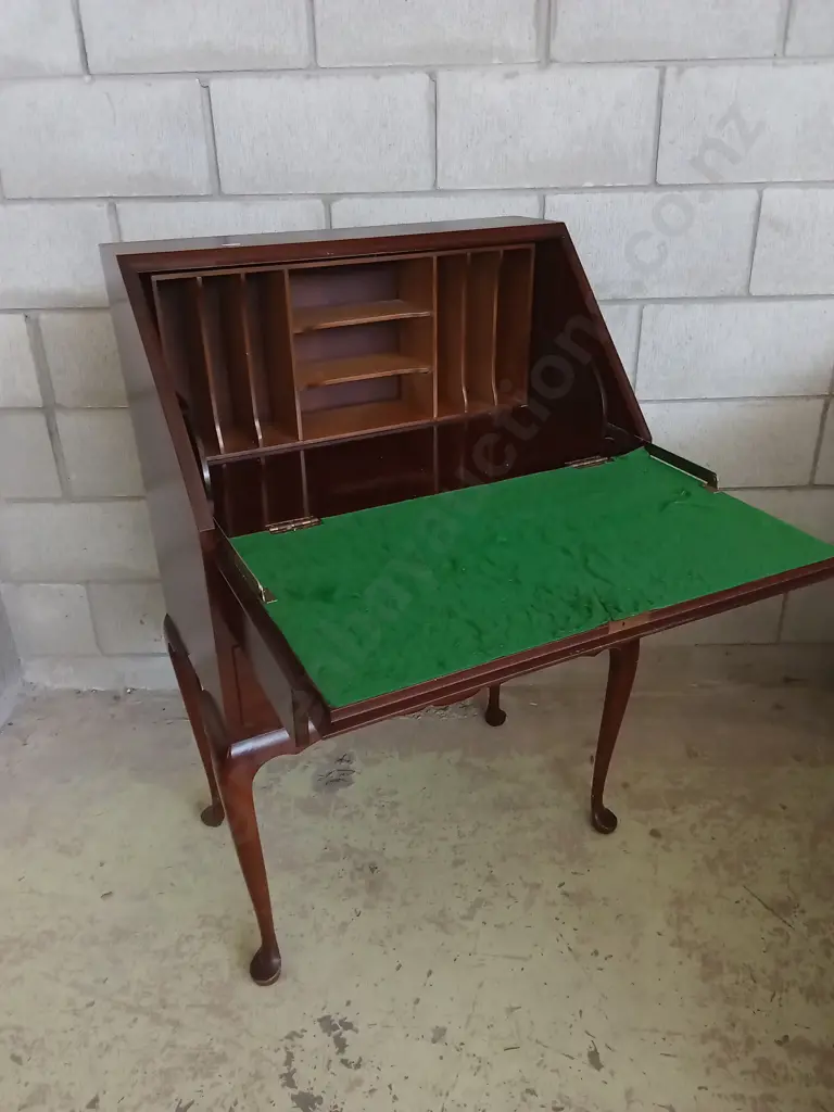 MAHOGANY DROP FRONT DESK, QUEEN ANNE-STYLE Image 1++