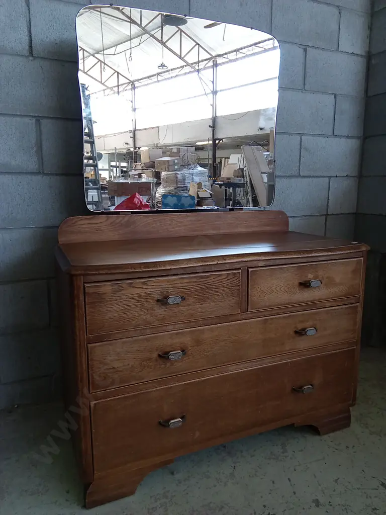 WOODEN DRESSER WITH MIRROR ATTACHED, H 144CM X L 100CM X D 52CM Image 1++