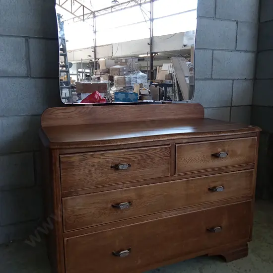 WOODEN DRESSER WITH MIRROR ATTACHED, H 144CM X L 100CM X D 52CM