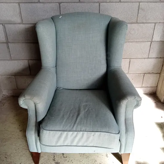 BLUE MATERIAL COVERED ARM CHAIR, HEIGHT 105CM