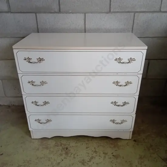 WHITE 4 DRAWER DRESSER, H 77CM X L 80CM X D 40
