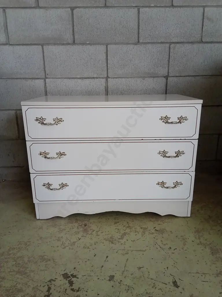 WHITE 3 DRAWER DRESSER, H 60CM X L 80CM X D 40CM Image 1++