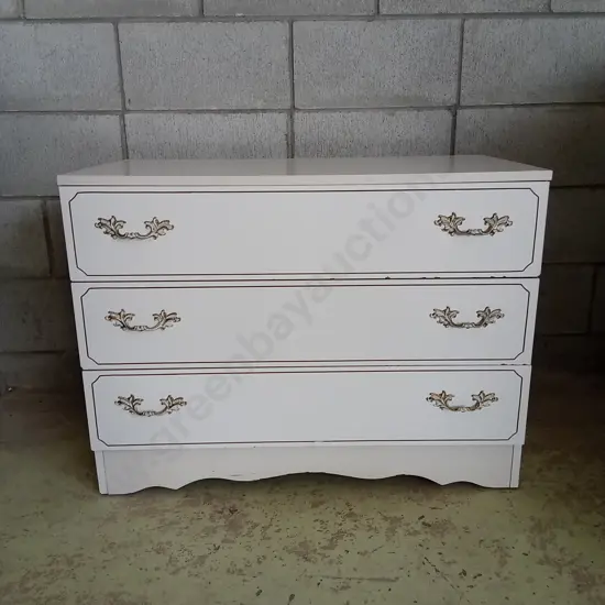 WHITE 3 DRAWER DRESSER, H 60CM X L 80CM X D 40CM