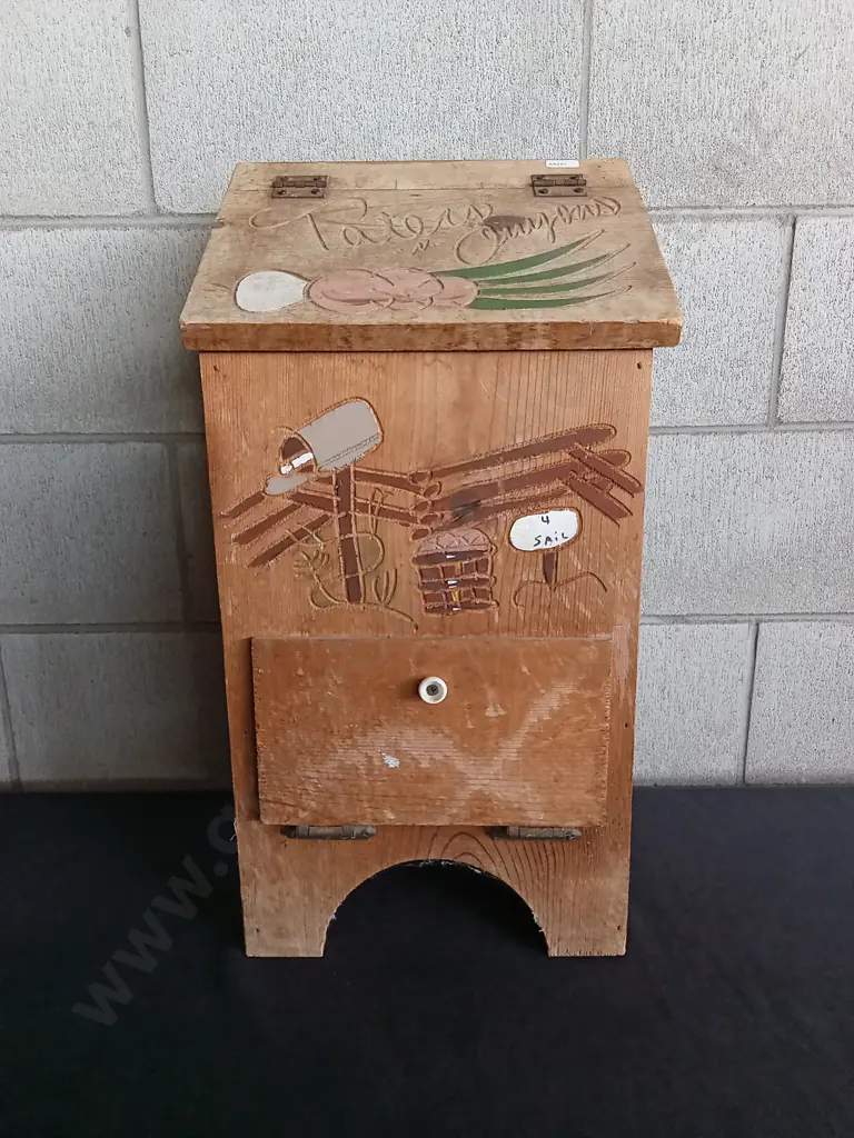 POTATO AND ONION HOMEMADE WOODEN BIN, HEIGHT 59CM Image 1++