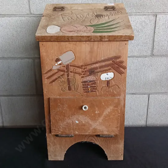POTATO AND ONION HOMEMADE WOODEN BIN, HEIGHT 59CM