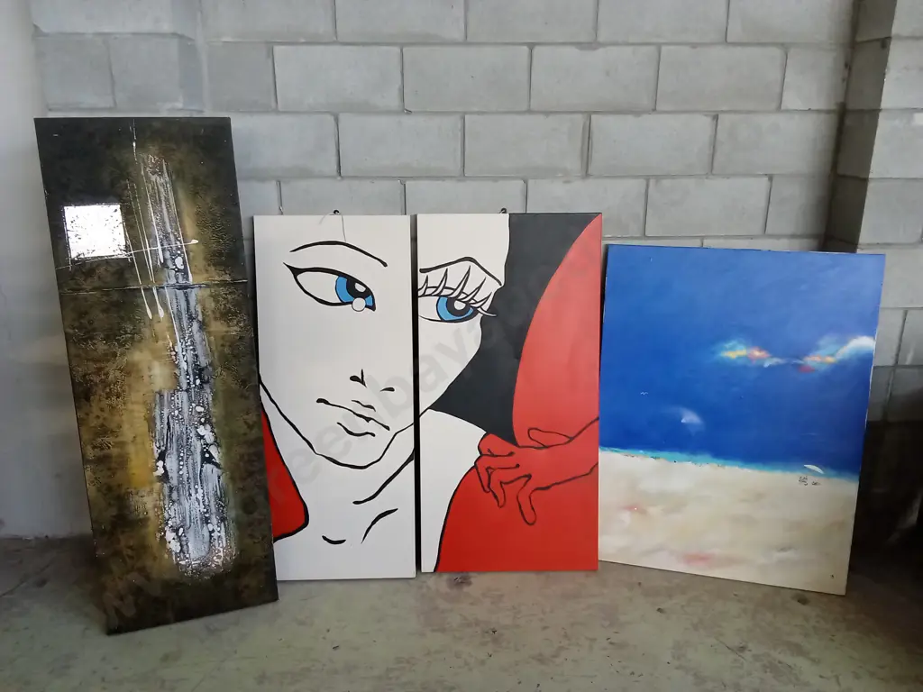 COLLECTION OF PAINTED CANVASES - DAMAGE TO SECOND LEFT AS IN PHOTO Image 1++