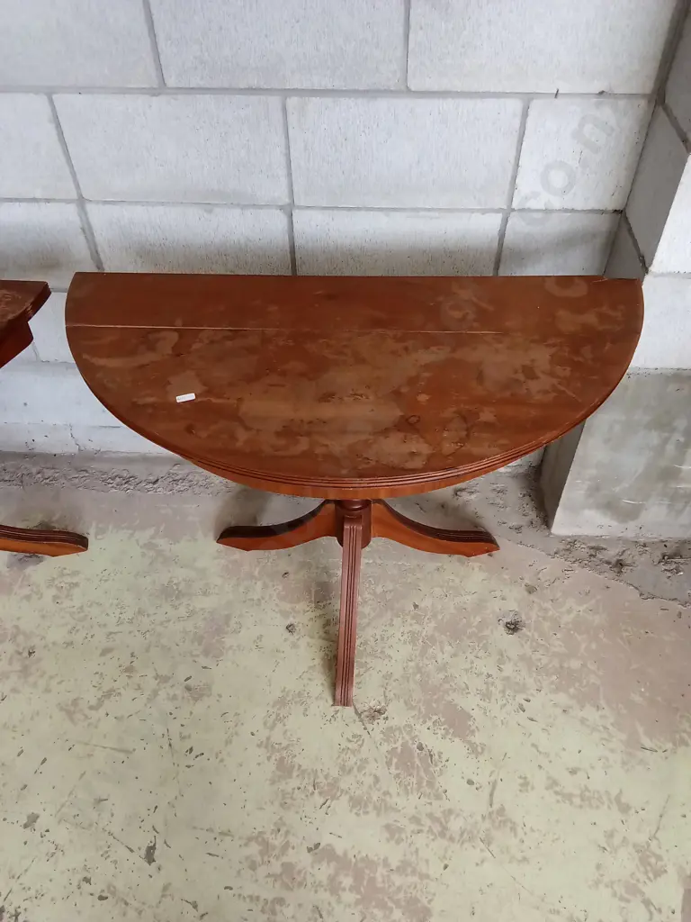 2 HALF CIRCLE TABLES L91CM D44CM H71CM, NEEDS RESTORATION Image 1++