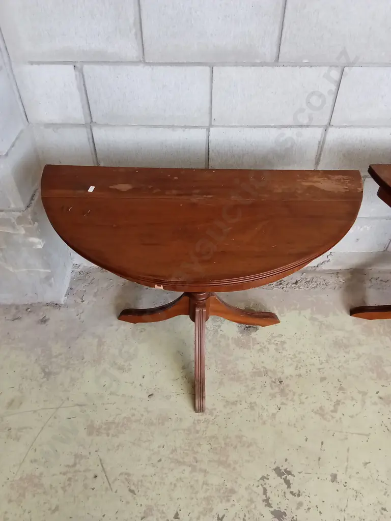 2 HALF CIRCLE TABLES L91CM D44CM H71CM, NEEDS RESTORATION Image 1++