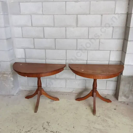 2 HALF CIRCLE TABLES L91CM D44CM H71CM, NEEDS RESTORATION