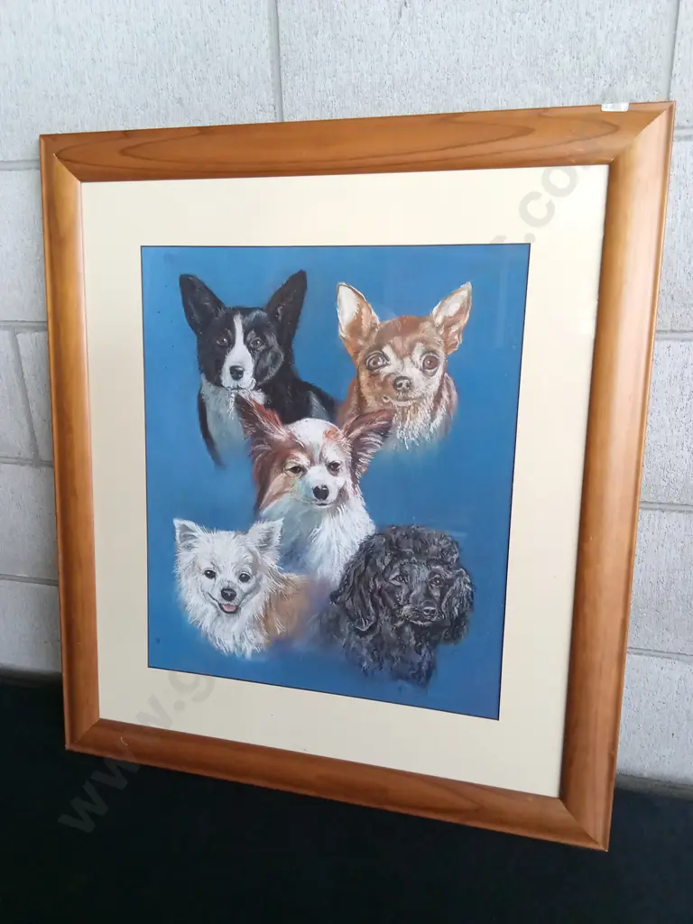 ORIGINAL OIL PASTEL DOG PORTRAIT IN WOODEN FRAME, SIGNED, JOS COUFREUR Image 1++