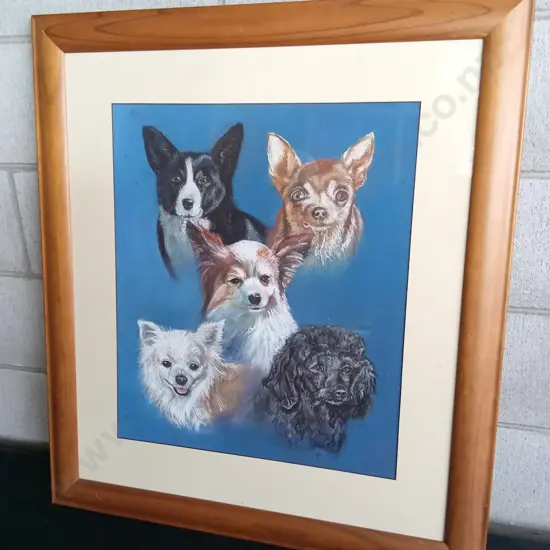 ORIGINAL OIL PASTEL DOG PORTRAIT IN WOODEN FRAME, SIGNED, JOS COUFREUR