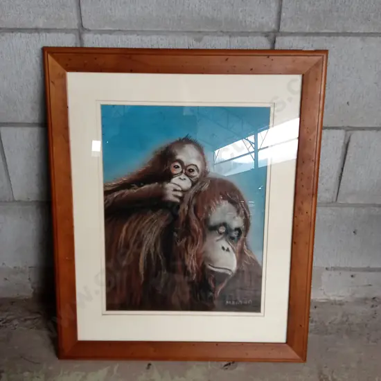 FRAMED ORANGUTAN ARTWORK H72CM L58CM